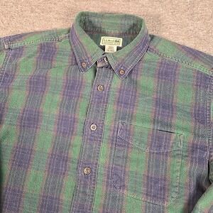 Vintage L.L. Bean Scotch Plaid Flannel Shirt Mens Med Reg Green Blue Grey 0 BHF4